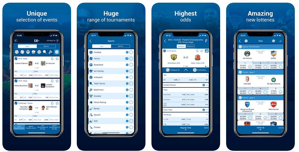 1xBet betting app for iOS.